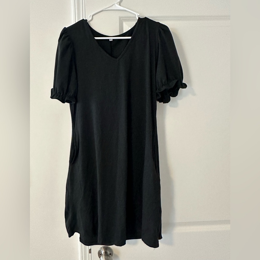 Large black puff sleeve dress, flowy